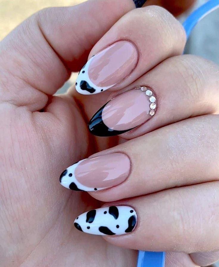 Black And White Animal-Printed Nails