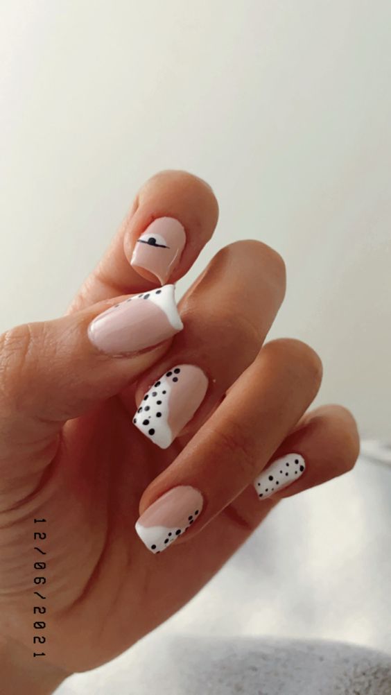 Black And White Animal-Printed Nails