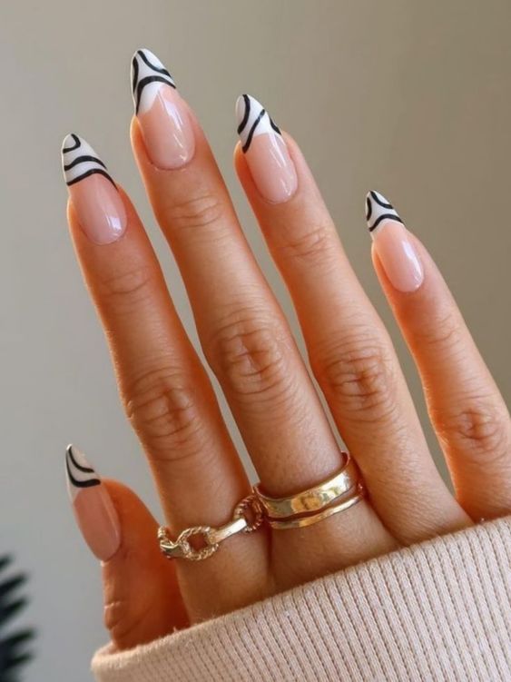 Black And White Animal-Printed Nails