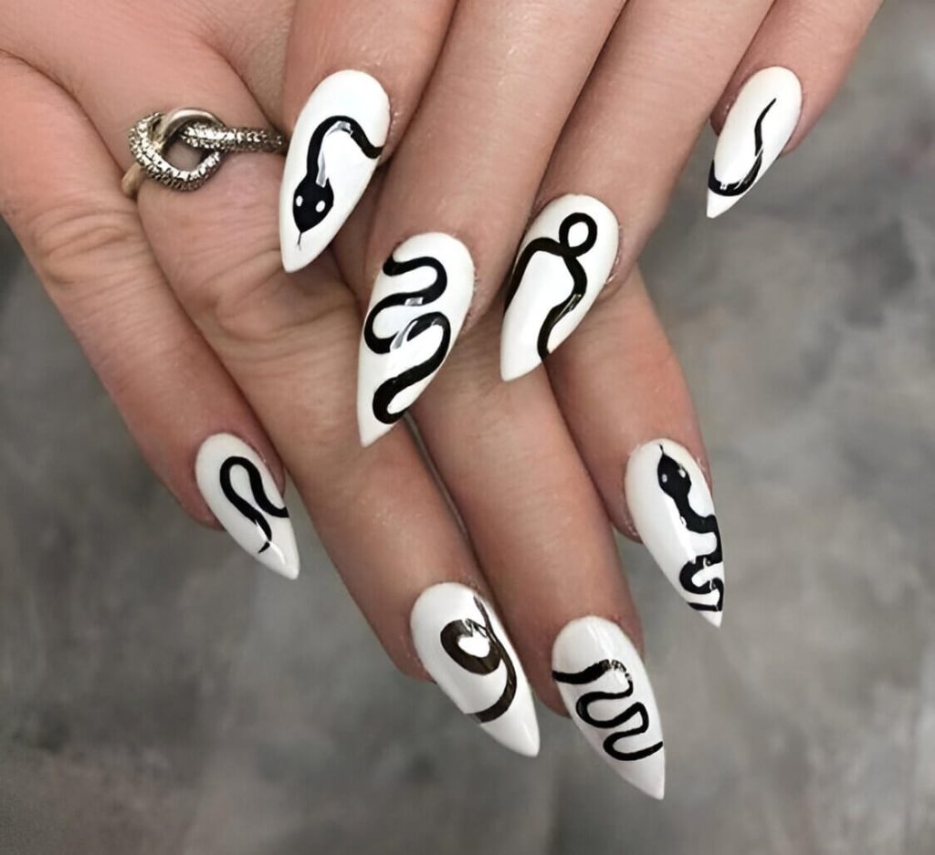 Black And White Animal-Printed Nails