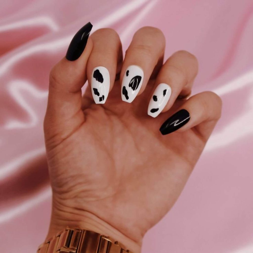 Black And White Animal-Printed Nails