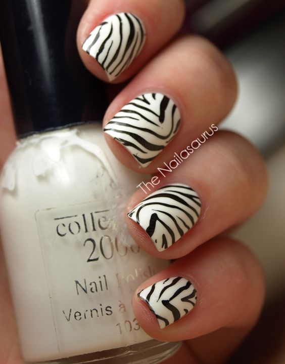 Black And White Animal-Printed Nails