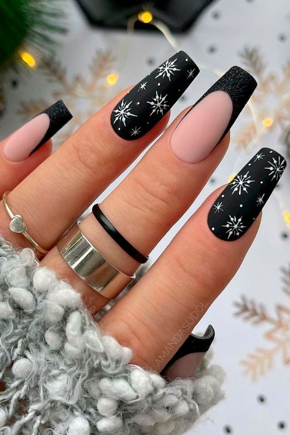 Black And White Christmas Manicures