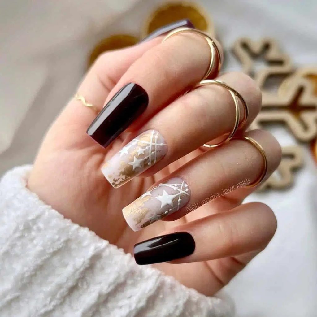 Black And White Christmas Manicures