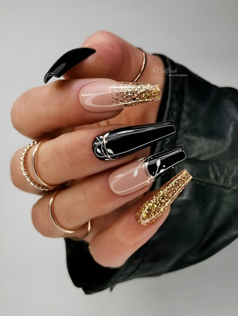 Black Glitter Nail Designs