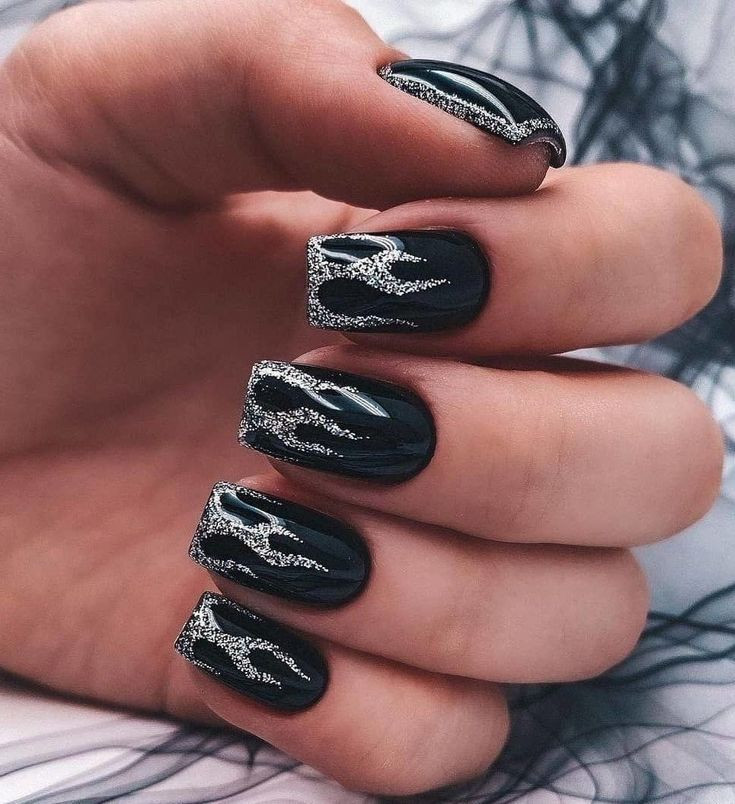 Black Glitter Nail Designs