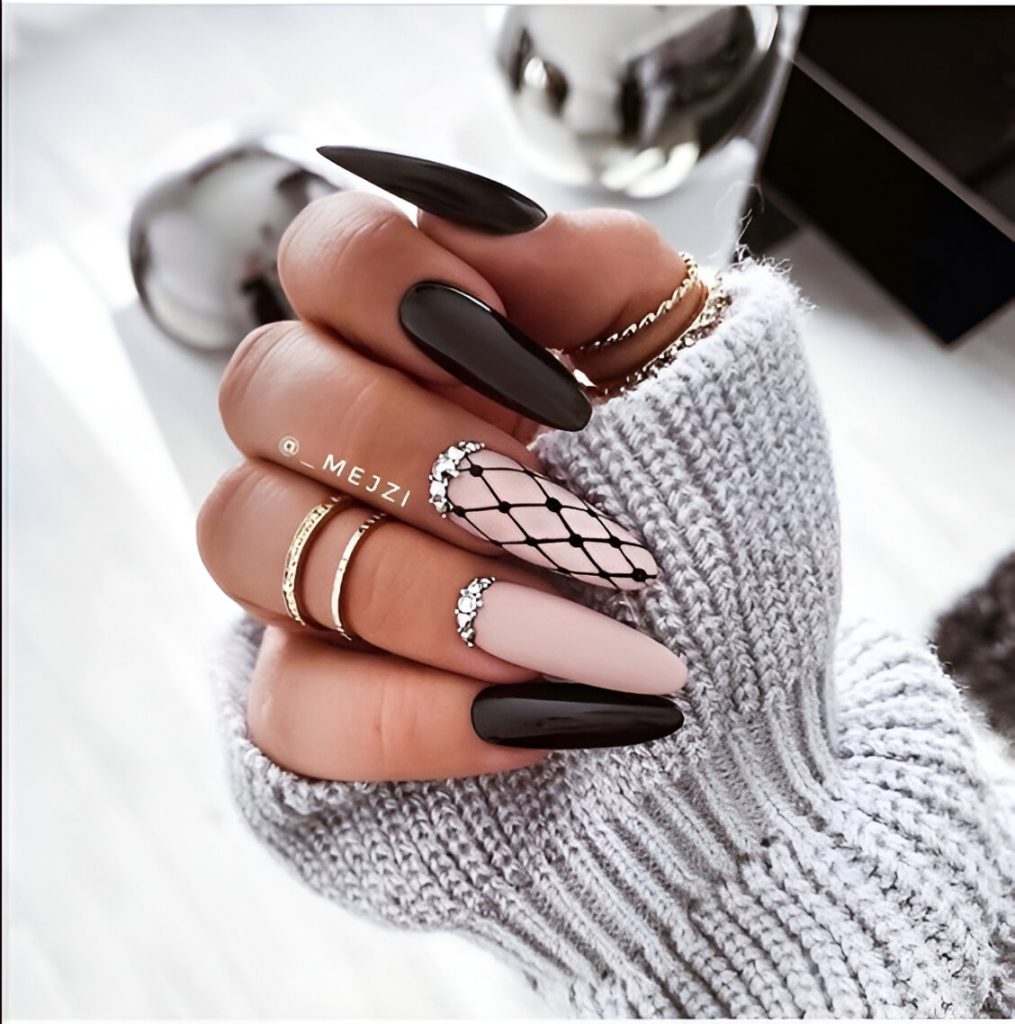 Black Nails With Gems