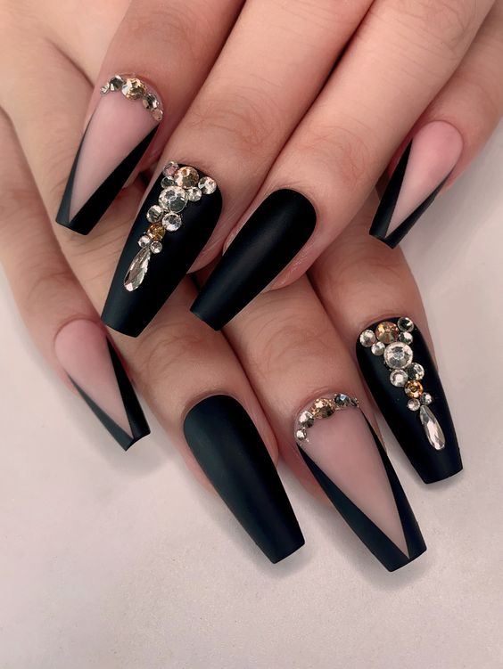 Black Nails With Gems