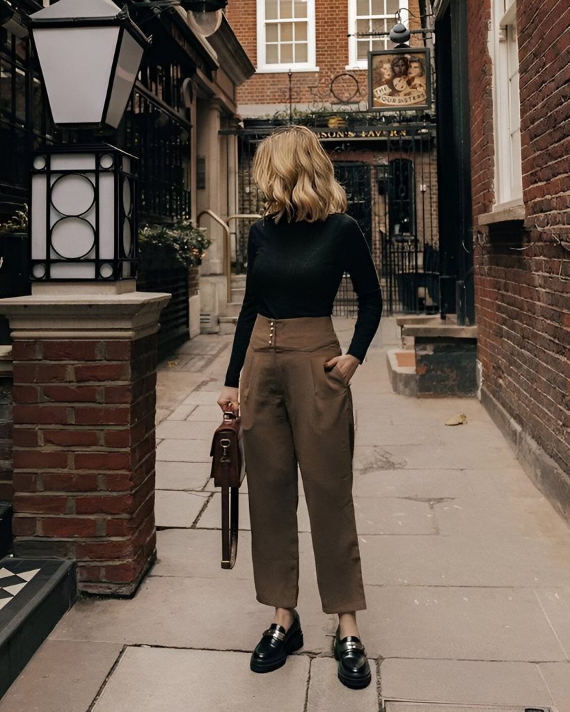 Black Top And Brown Trousers
