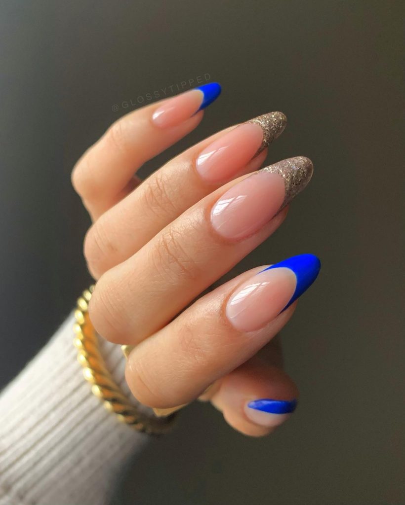 Blue And Gold French Manicure