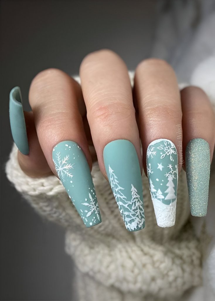  Blue Christmas Nail Designs