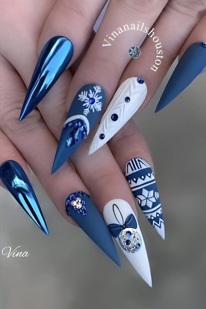  Blue Christmas Nail Designs