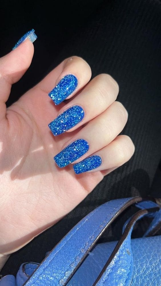 Blue Chunky Glitter Nails