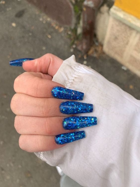 Blue Chunky Glitter Nails