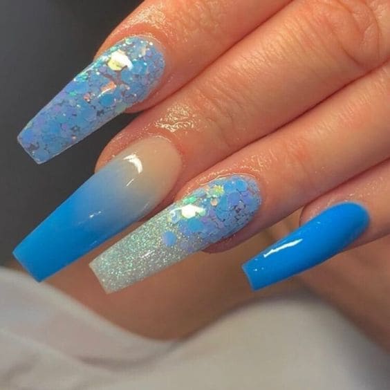 Blue Chunky Glitter Nails