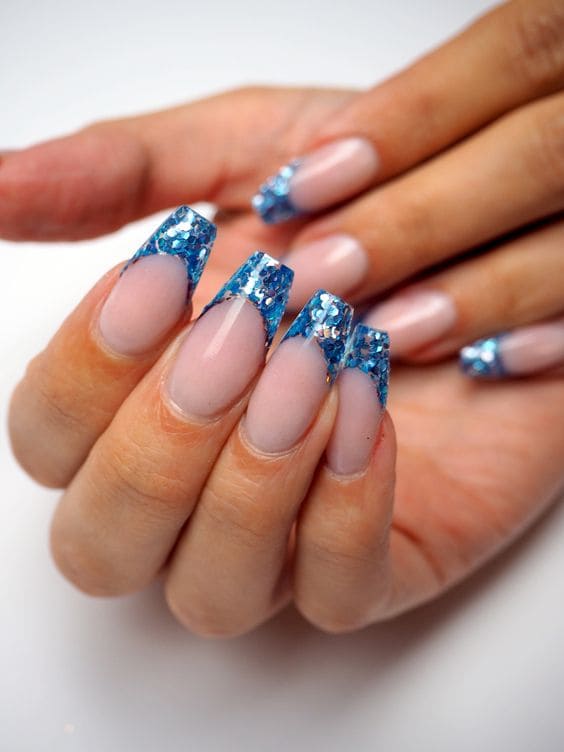 Blue Chunky Glitter Nails
