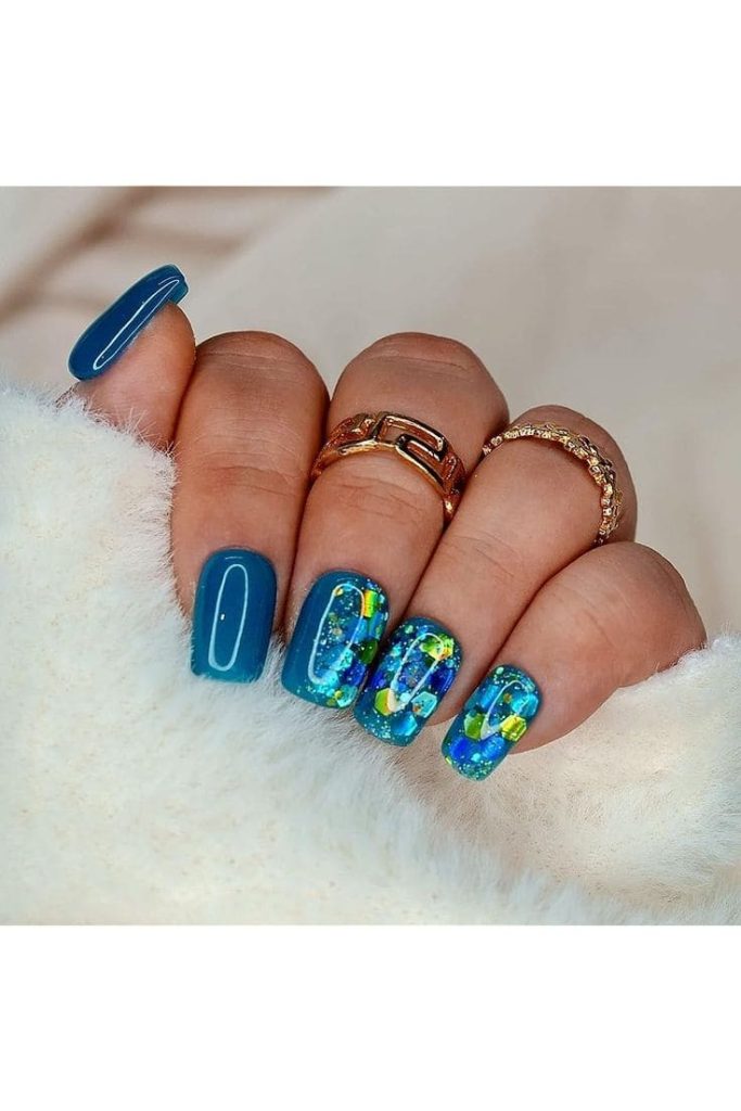 Blue Chunky Glitter Nails
