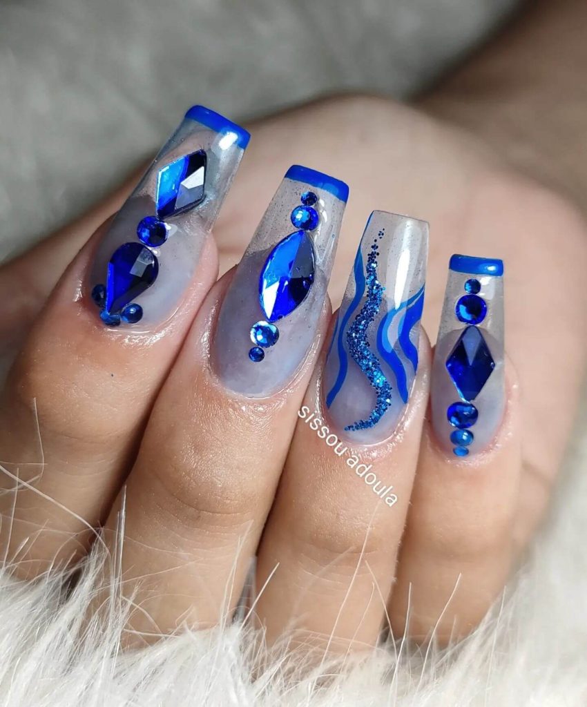  Blue Manicure With Gems