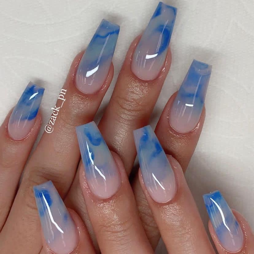 Blue Marble Short Coffin Manicure