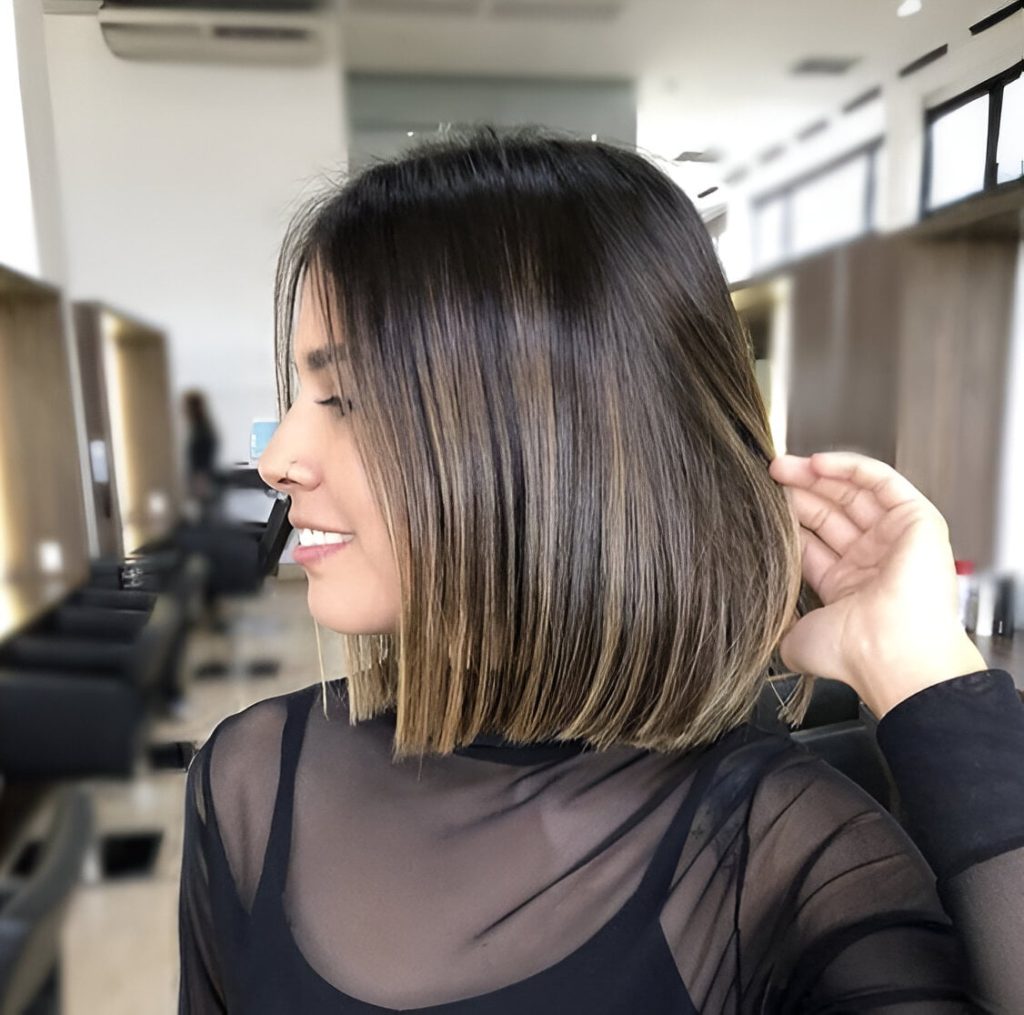 Blunt Bob With Light Caramel Streaks