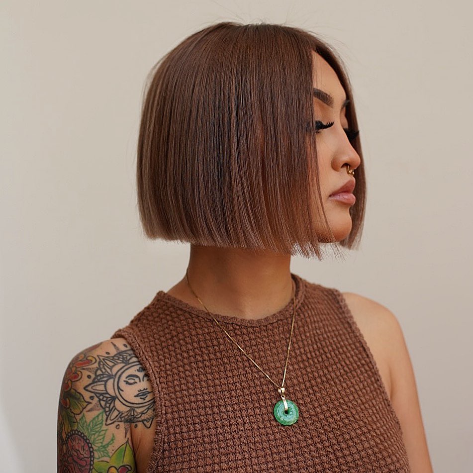Blunt Dark Brown Bob Haircut