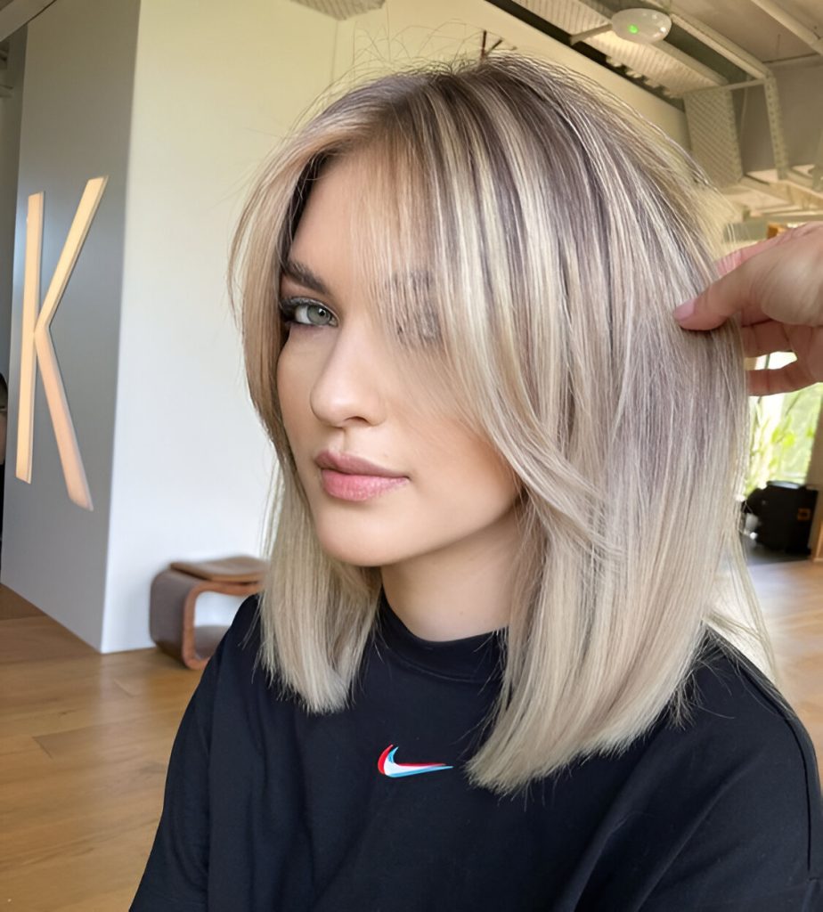 Blunt Lob With Bangs
