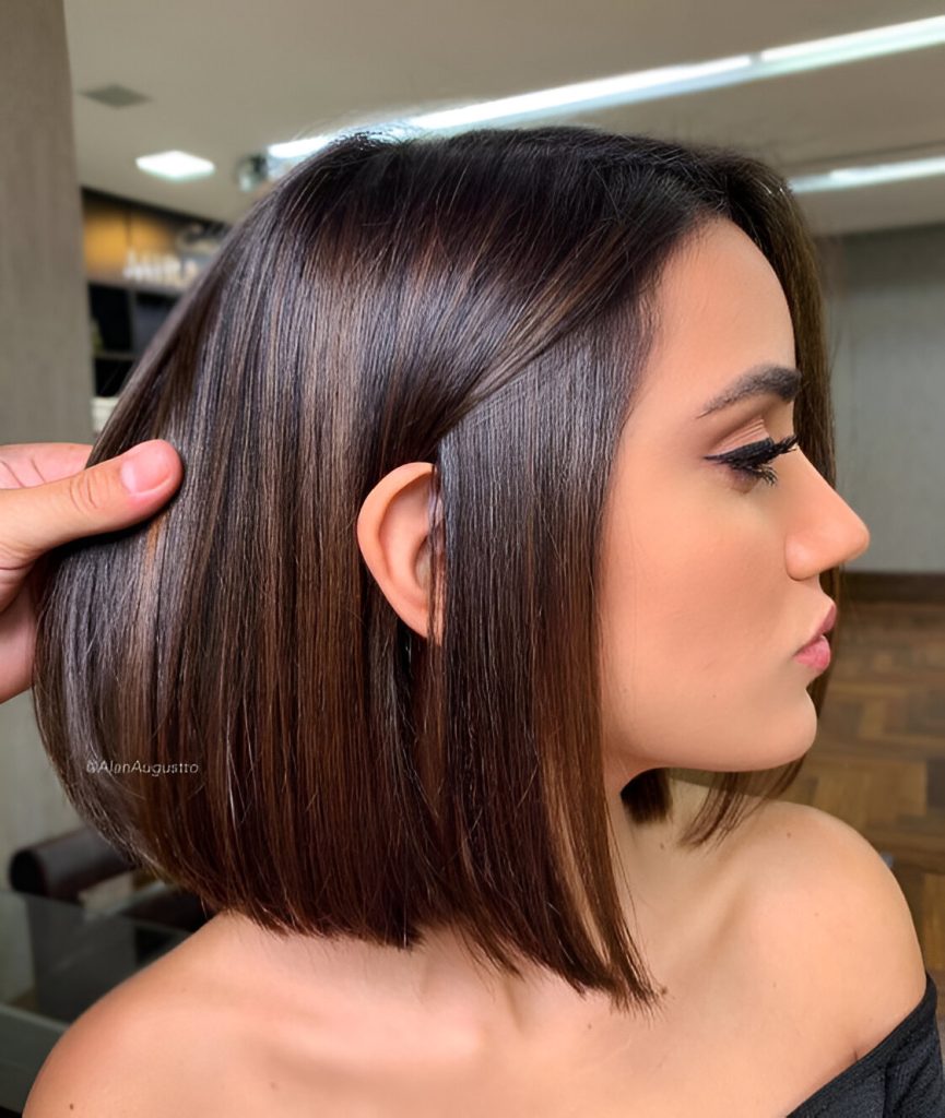 Brown Bob Haircut With Caramel Streaks