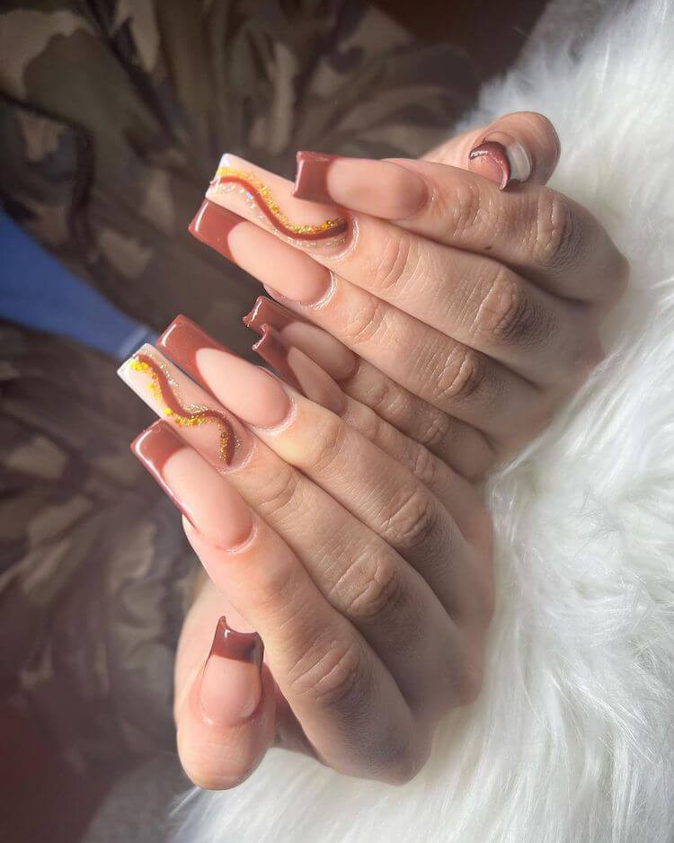 Brown Square French Nails