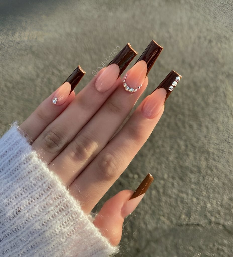 Brown Square French Nails