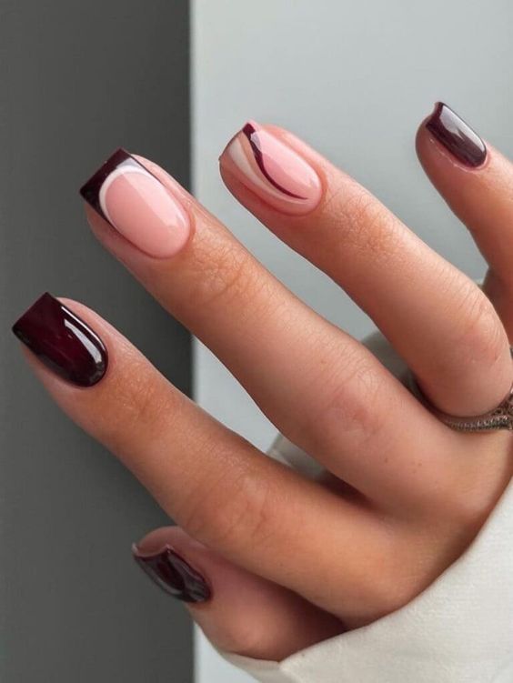 Brown Square French Nails