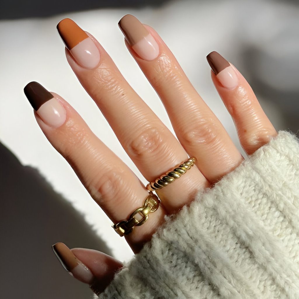 Brown Square French Nails