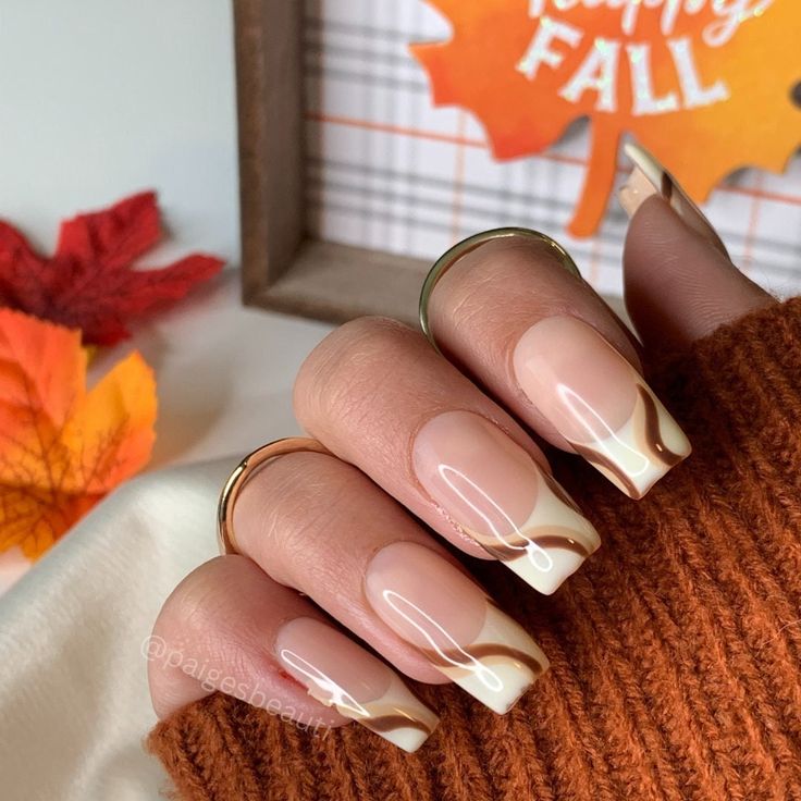 Brown Square French Nails