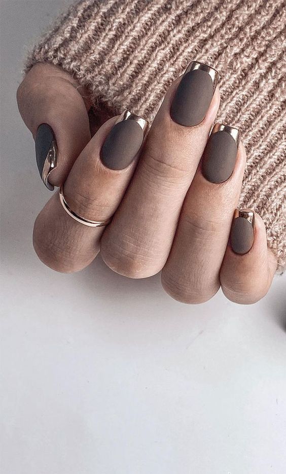 Brown Square French Nails
