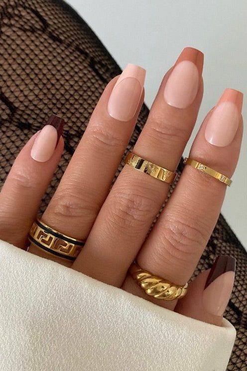 Brown Square French Nails
