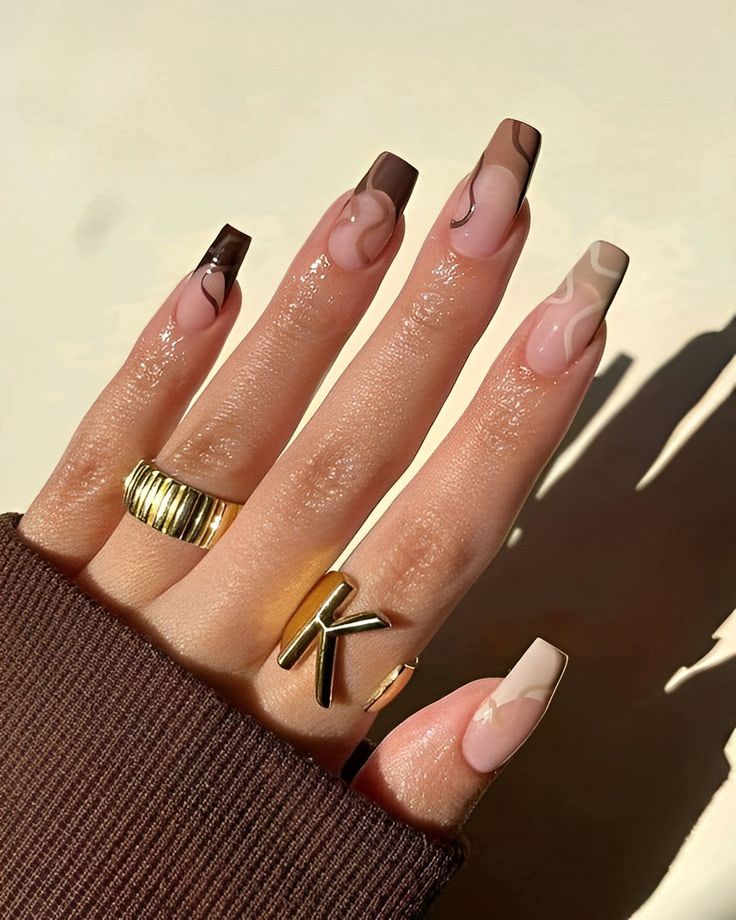 Brown Square French Nails