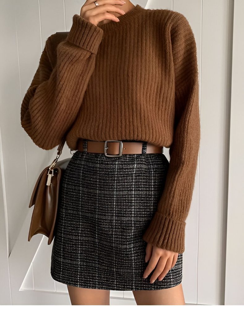  Brown Sweater And Mini Skirt