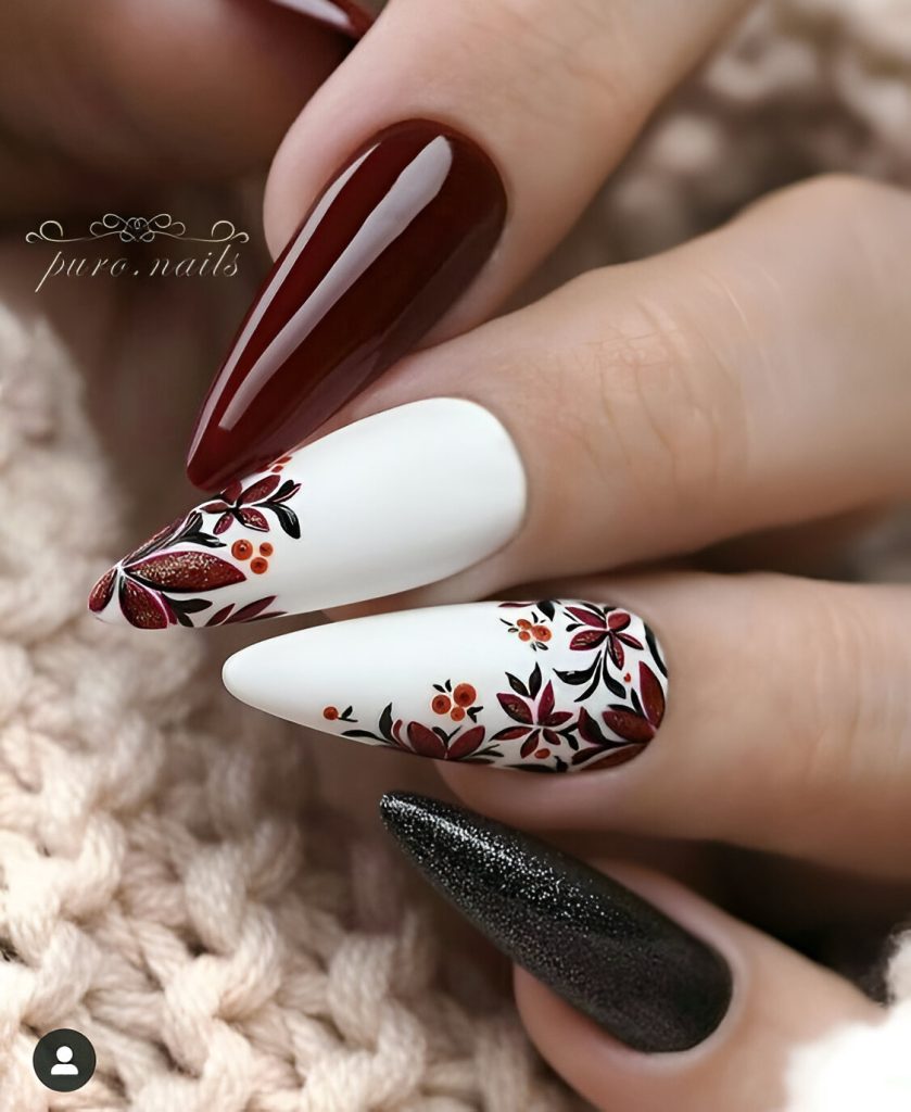 Burgundy Autumn Nail Art