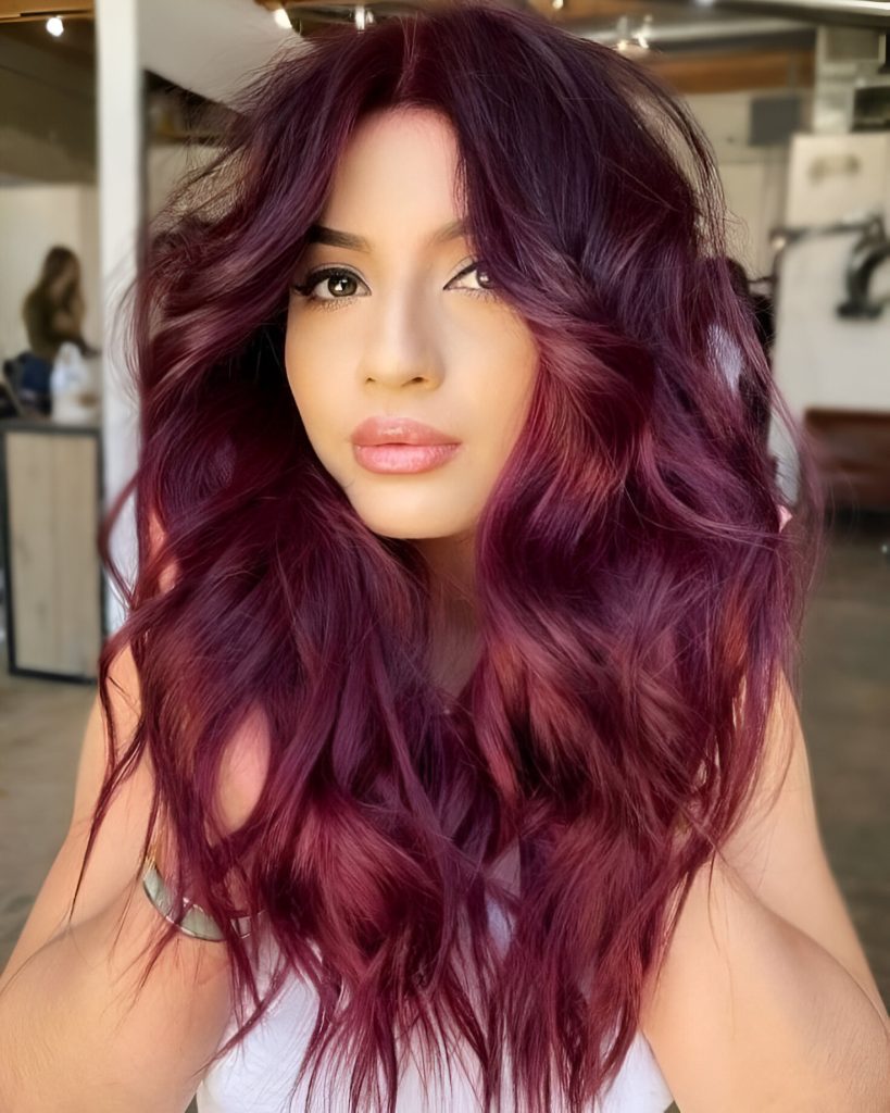 Burgundy Hair With Waves