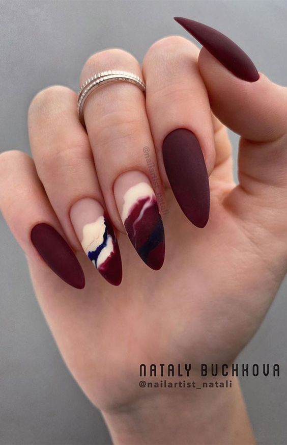 Burgundy Matte Nails