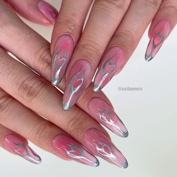 Burning Heart Nail Art