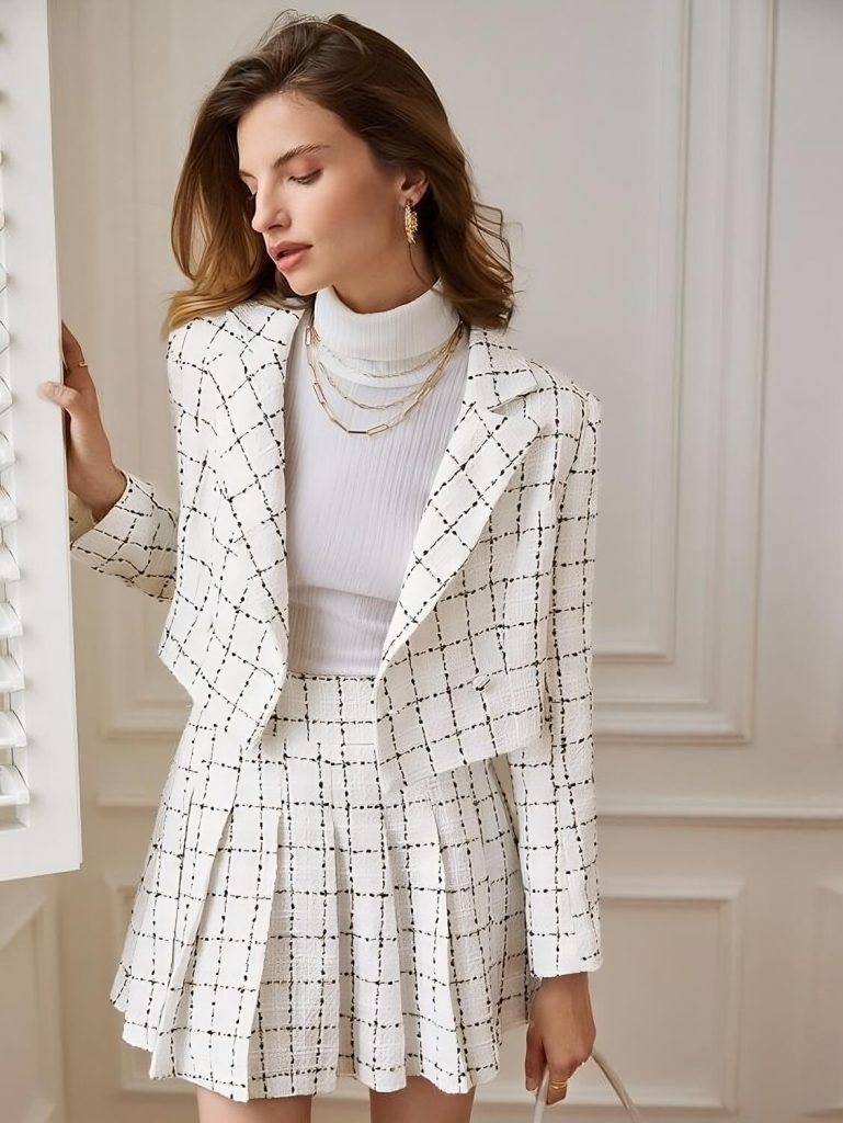 Cable-knit Jumper + Pleated Mini Skirt