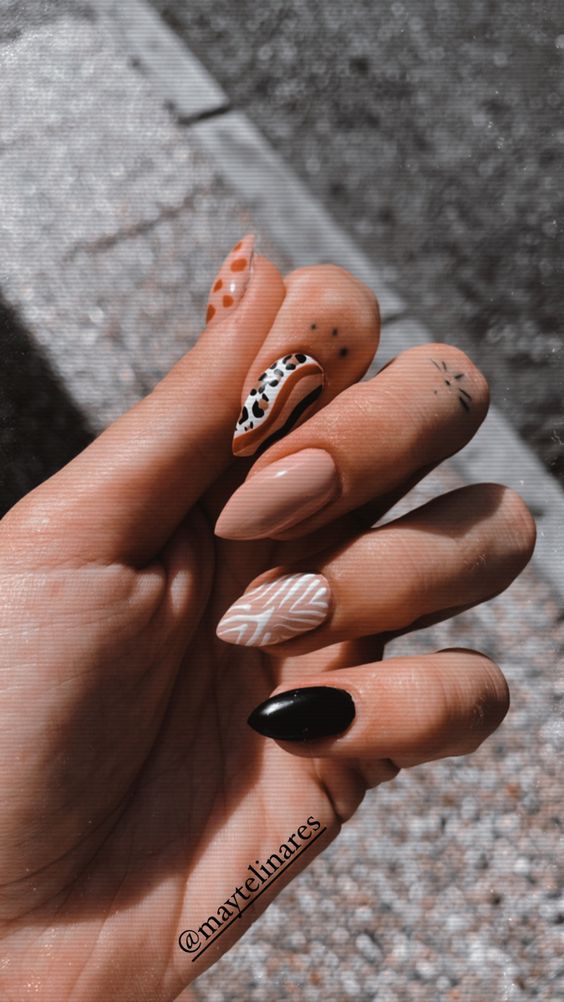 Chic Nude Animal Print Nails