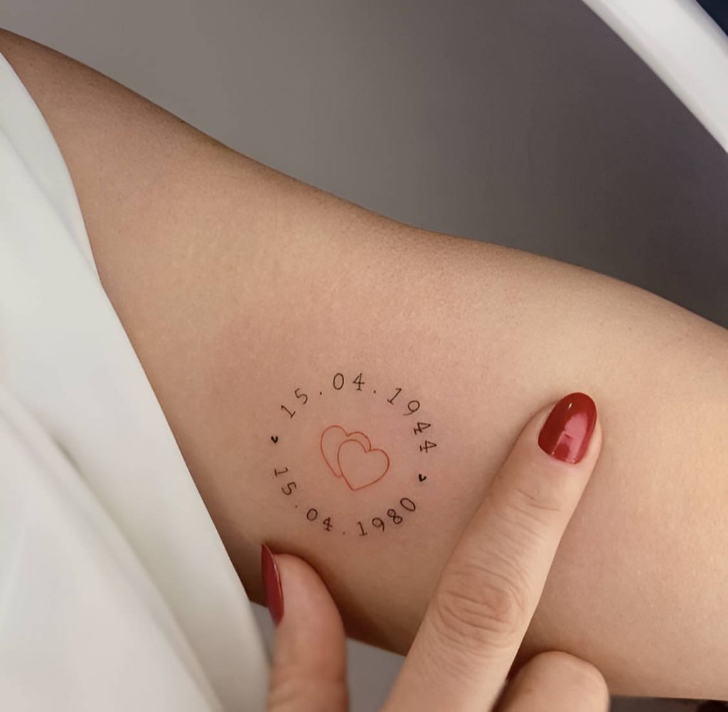 Circle Date Tattoo with Hearts