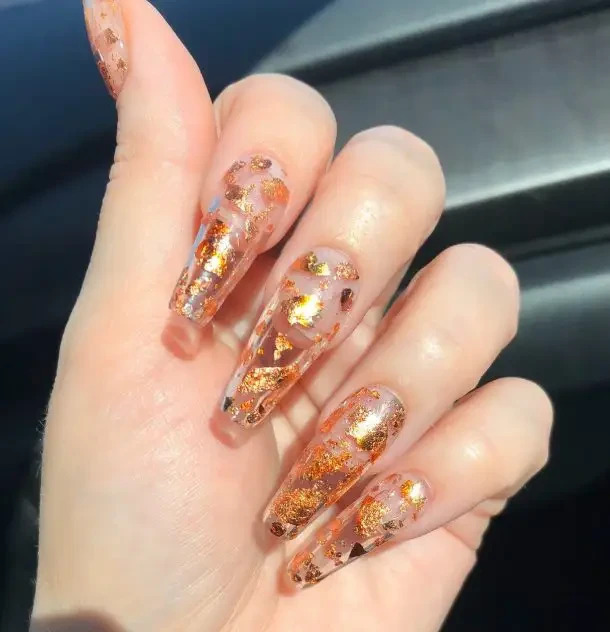 Clear Acrylic Nails With Gold