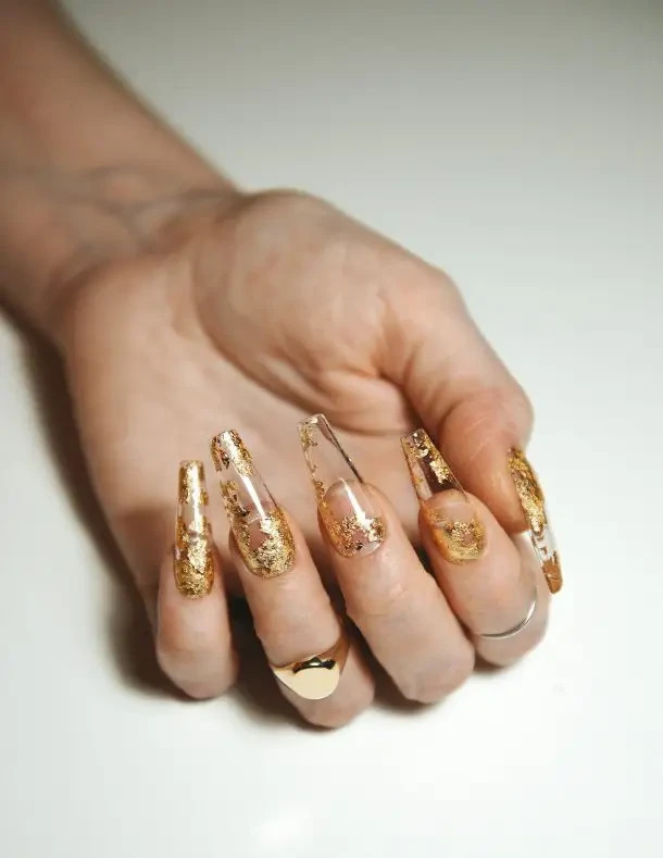 Clear Acrylic Nails With Gold