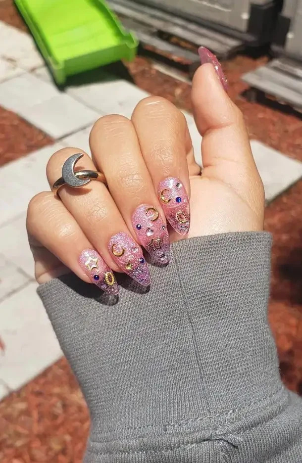 Clear Acrylic Nails With Gold