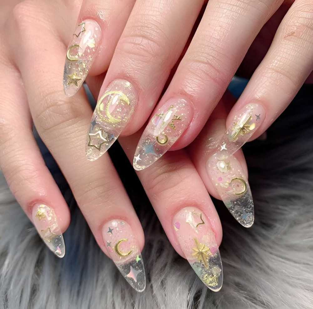 Clear Nails With Manicure Charms