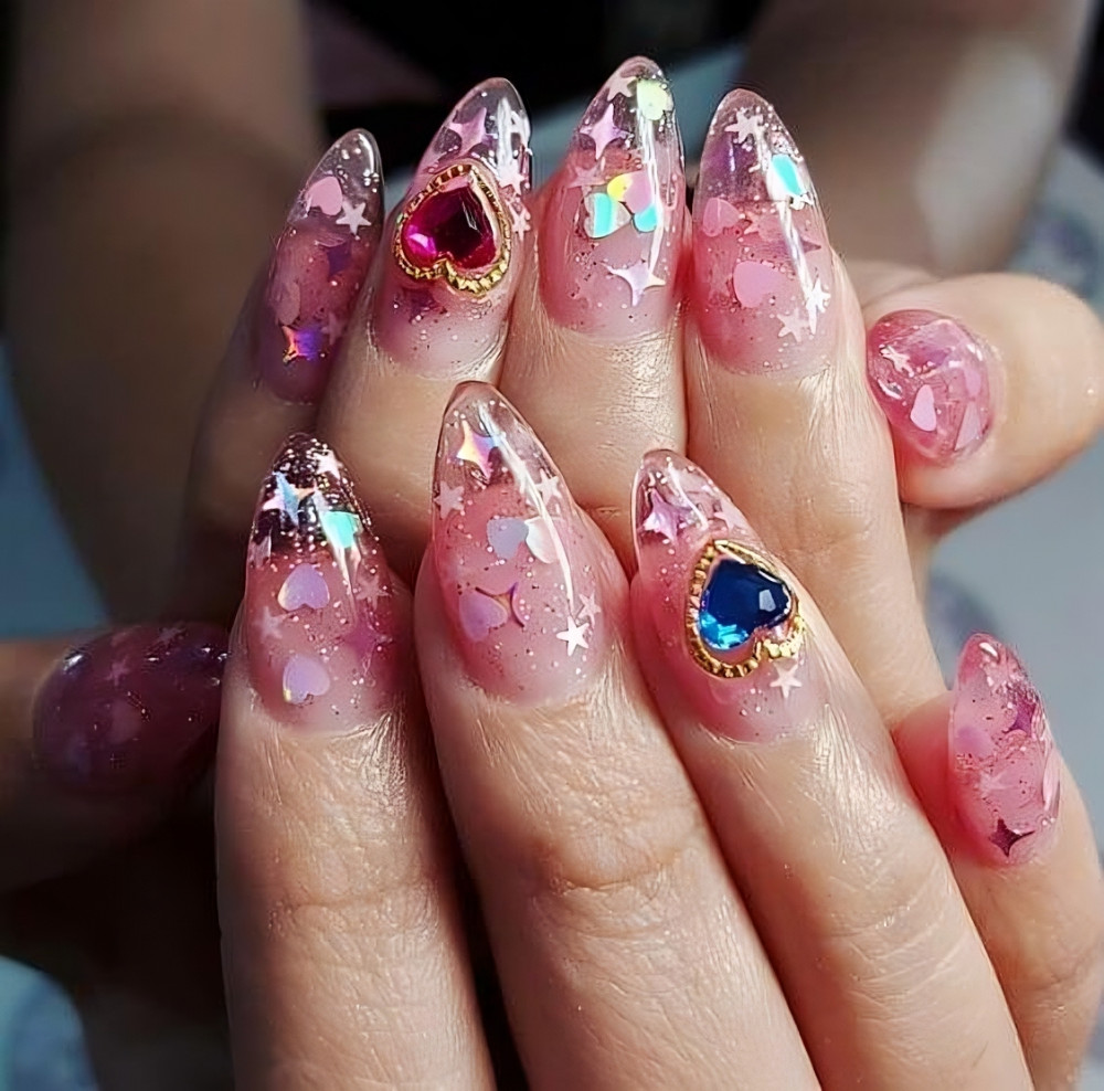 Clear Nails With Manicure Charms