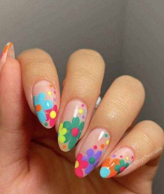 Cool Floral Funky Nails