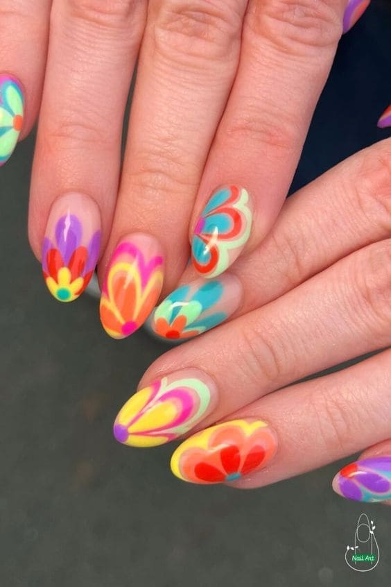Cool Floral Funky Nails